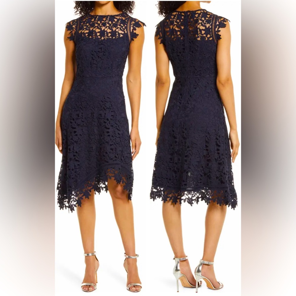 Eliza J Lace Asymmetrical Cocktail Dress